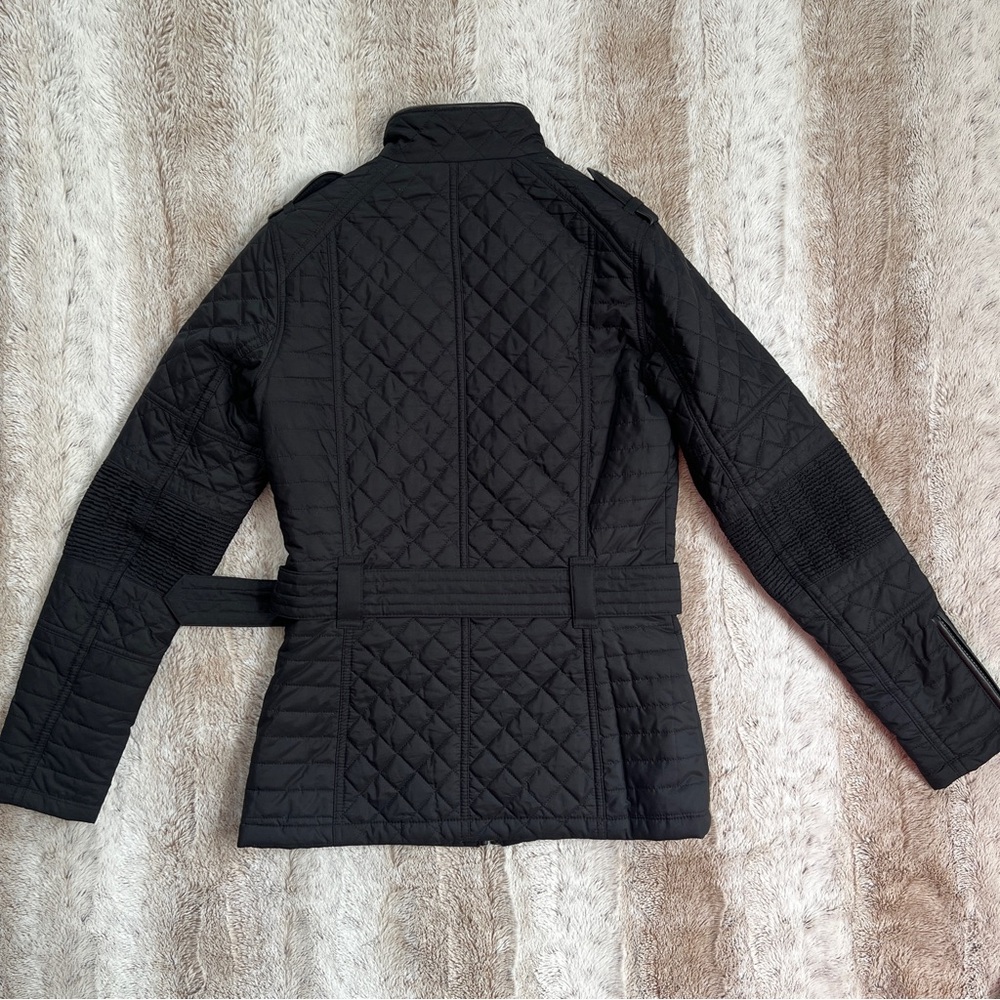 Black Quilted Women's Belted Jacket - Picture 2 of 16
